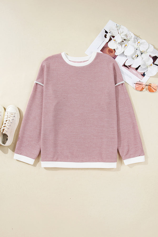 Contrast Trim Knitted Drop Shoulder Plus Size Top