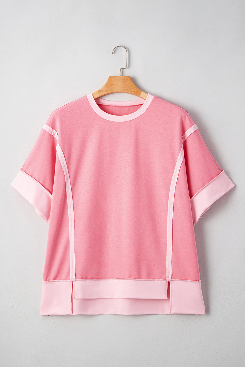 Blossom Two Tones Patchwork Half Sleeve Plus Size T Shirt