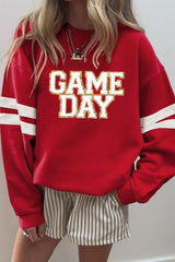 Glitter Trim GAME DAY Letter Graphic Oversized Varsity Sweatshirt