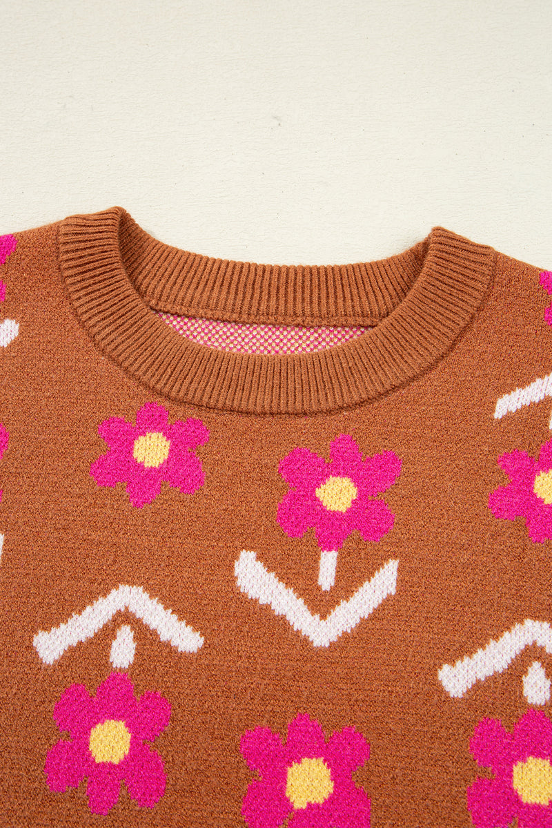 Floral Short Puff Sleeve Sweater
