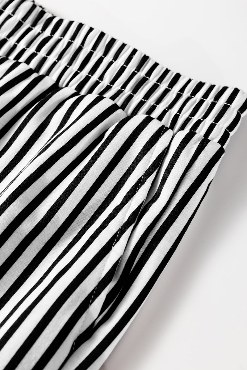 Stripe Elastic High Waist Pocketed Loose Pants