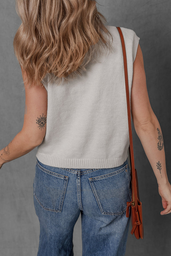 Dirty White Button Up O Neck Sweater Vest