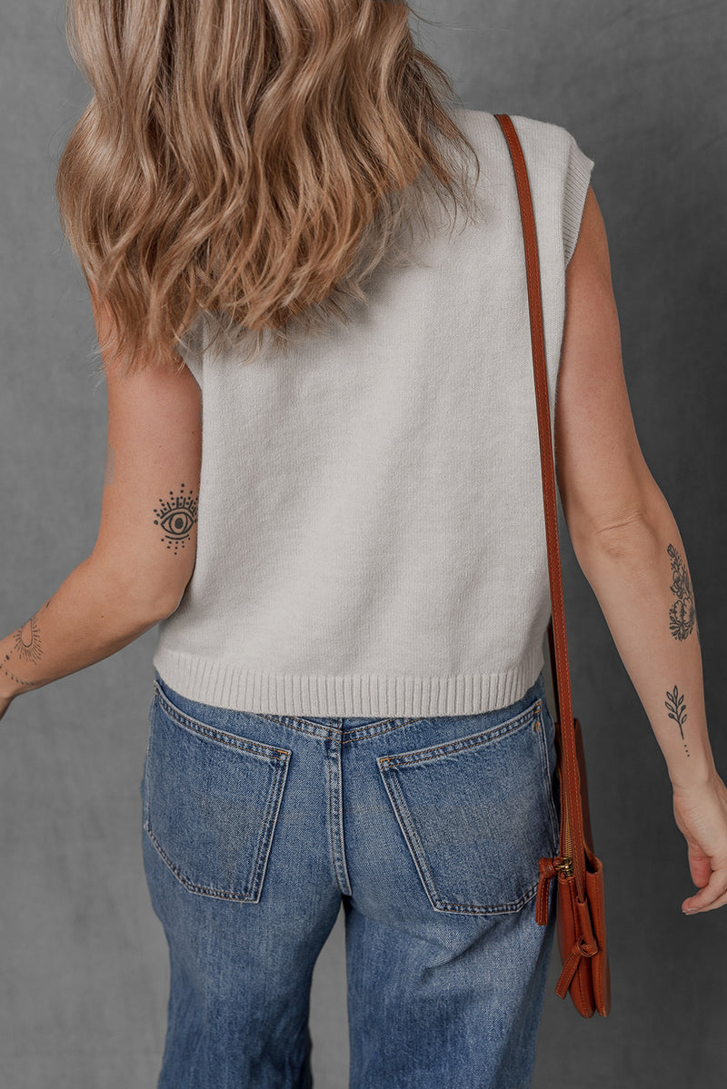 Dirty White Button Up O Neck Sweater Vest