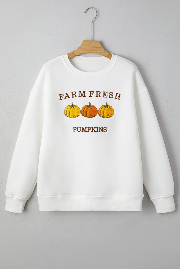 FARM FRESH PUMPKINS Embroidered Graphic Thanksgiving Holiday Sweatshirt