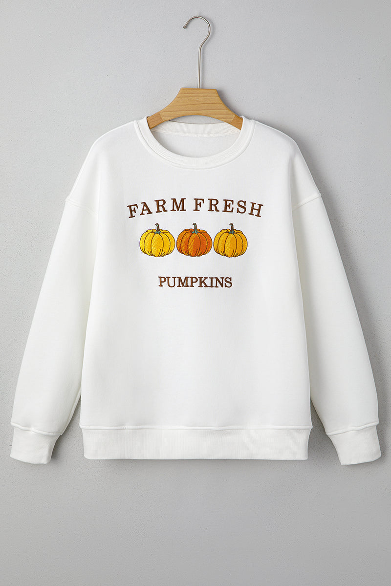 FARM FRESH PUMPKINS Embroidered Graphic Thanksgiving Holiday Sweatshirt