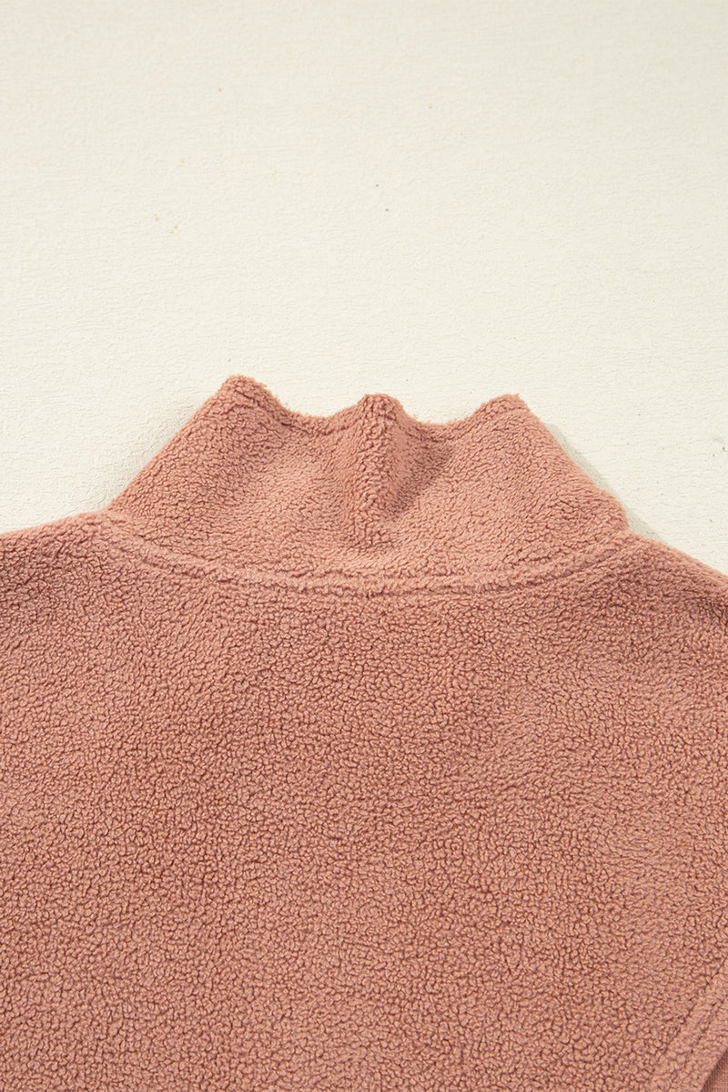 Exposed Seam Side Pockets Half Zipper Baggy Sweatshirt