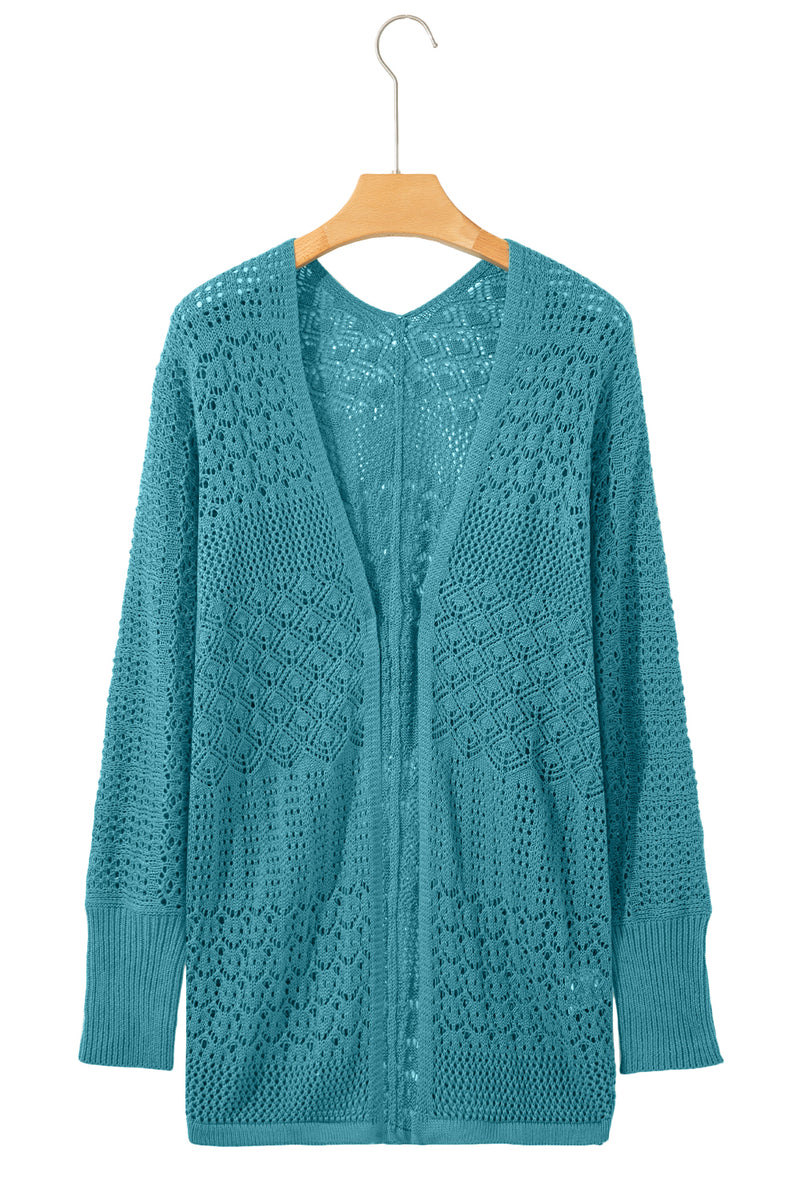 Mix Pattern Hollowed Knit Open Front Cardigan