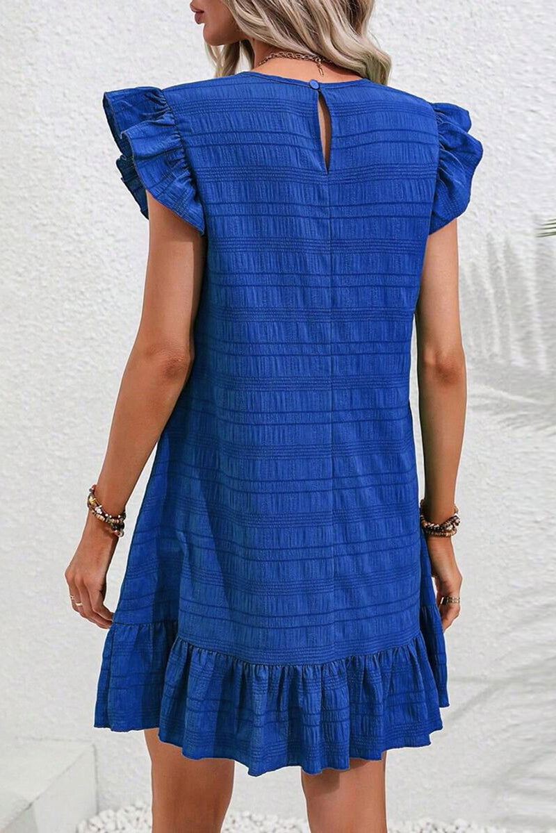 Textured Flutter Sleeve Ruffled Mini Dress