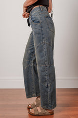 Exposed Stitching Loose Straight High Waist Jeans