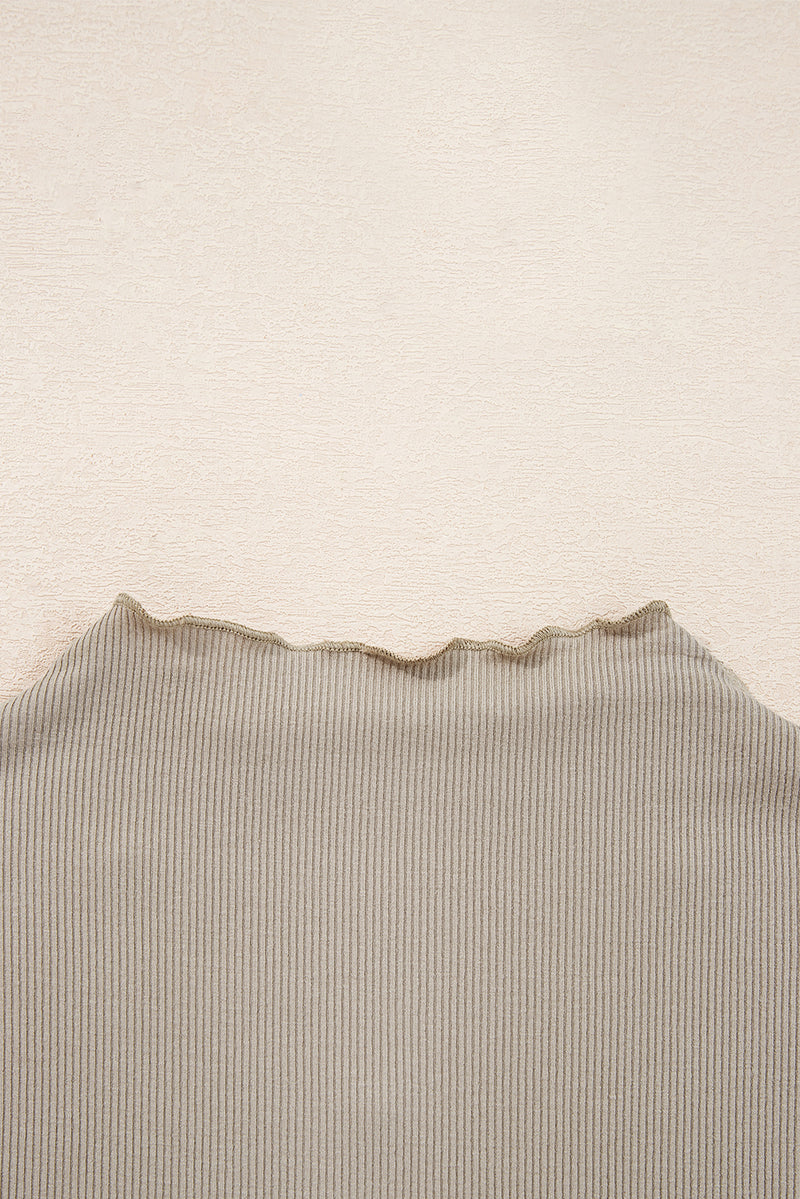 Floral Embroidered Detail Ribbed Long Sleeve Top