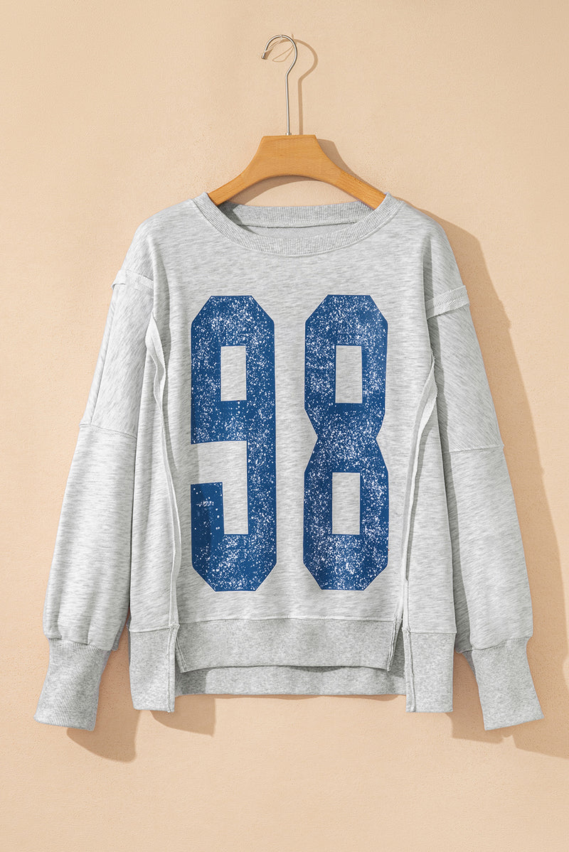 Faded Varsity Print Loose Pullover Top