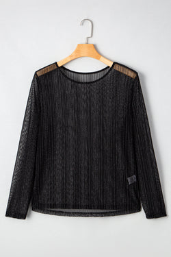 Plus Size Shimmer Textured Mesh Fitted Long Sleeve Top