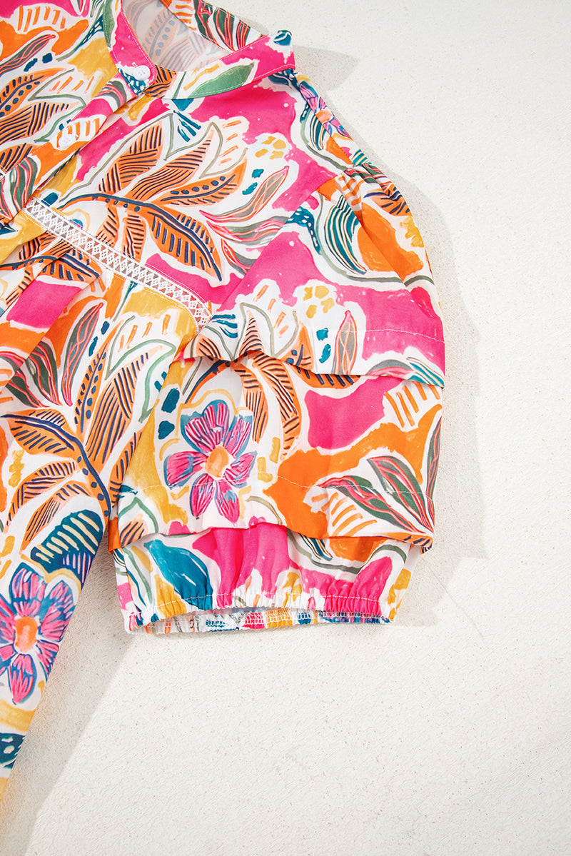 Tropical Vacation Vibe Printed Button Up Short Sleeve Shirt