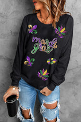 Sequin mardi gras Fleur de Lis Graphic Pullover Sweatshirt