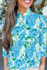 Floral Frilled Collar Three Quarters Sleeve Elegant Shirt