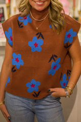 Floral High Neck Sweater Vest