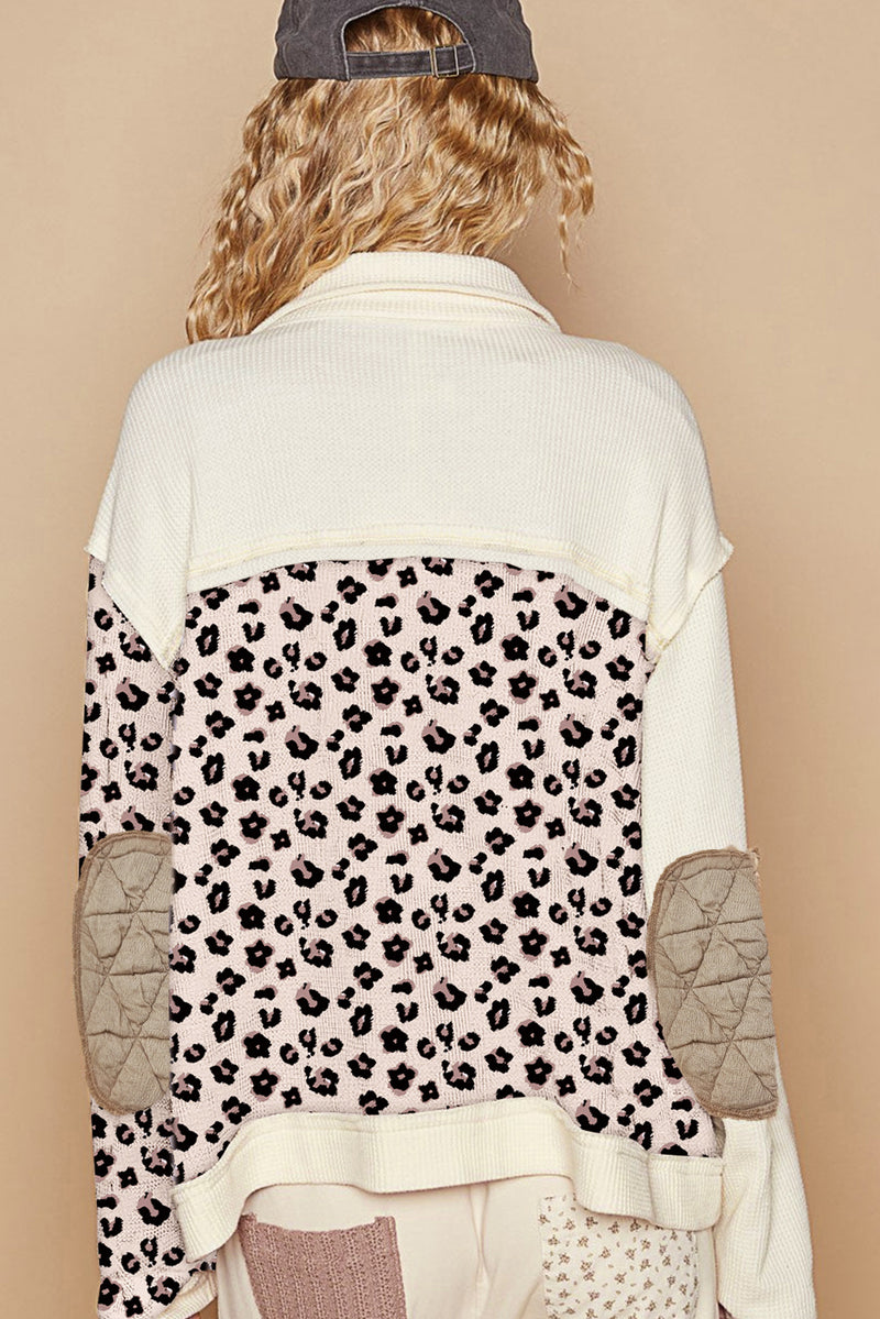 Leopard Waffle Quilted Patchwork Button Front Jacket