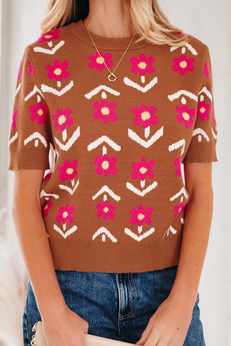 Floral Short Puff Sleeve Sweater