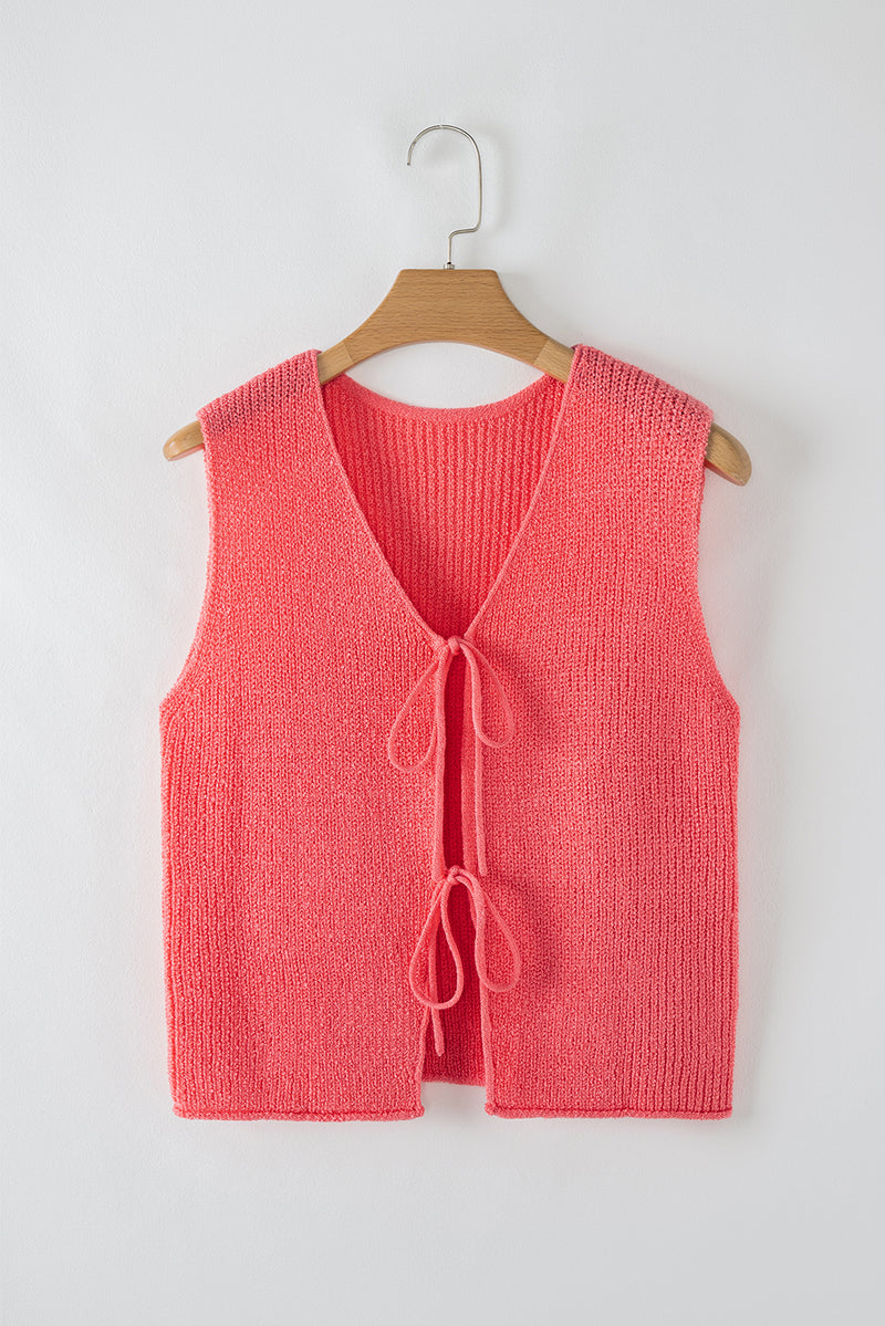 Solid Lace-up Front V Neck Sweater Vest