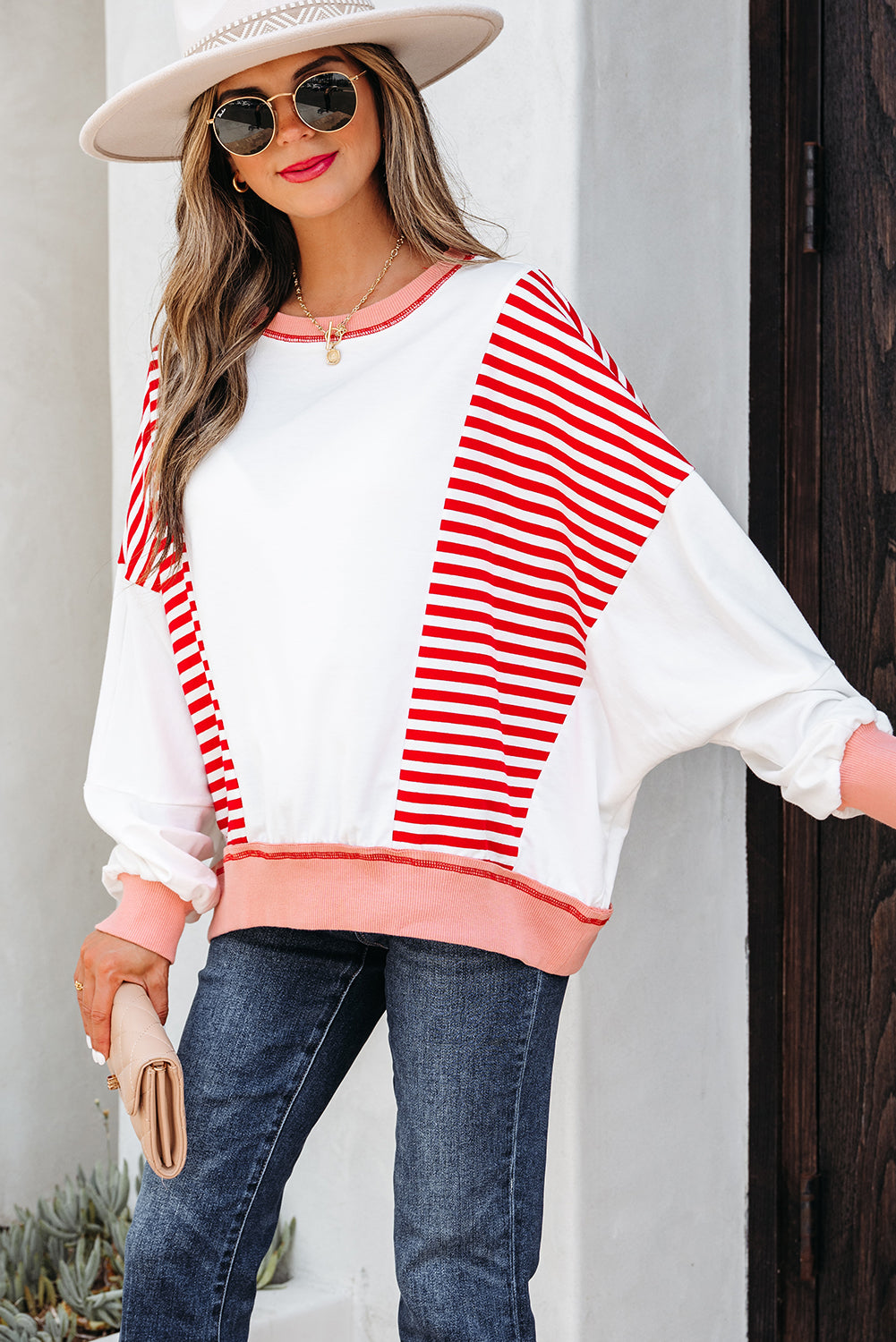 Stripe Colorblock Patchwork Contrast Stitching Oversize Sweatshirt