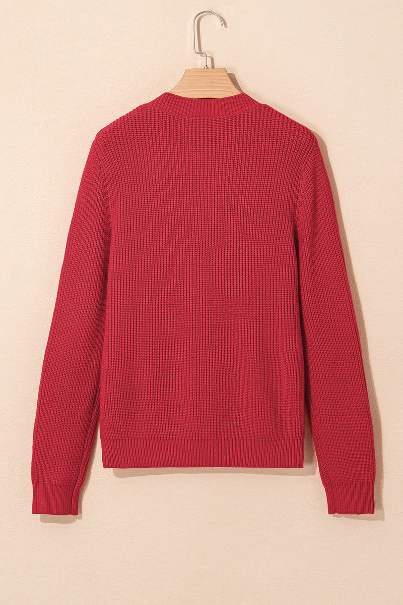 Solid Ribbed Knit Bow Front Buttoned Cardigan