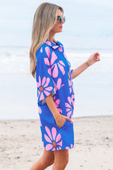 Summer Flower Print Shirt Collar Button Front Loose Romper