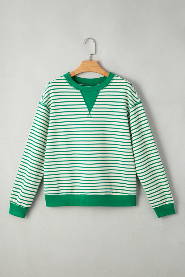 Striped Exposed Seam Patchwork Loose Pullover Top