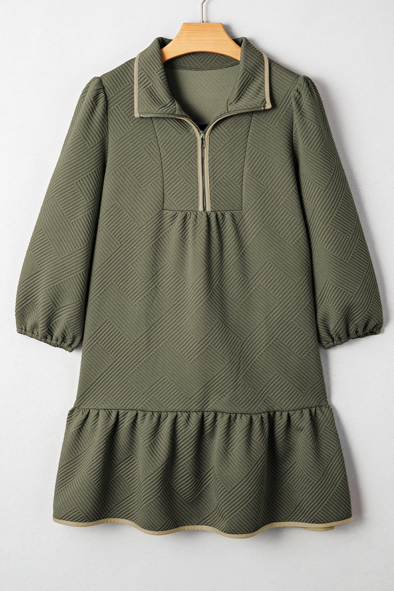 Quarter Zip Collar Bracelet Sleeve Textured Mini Dress