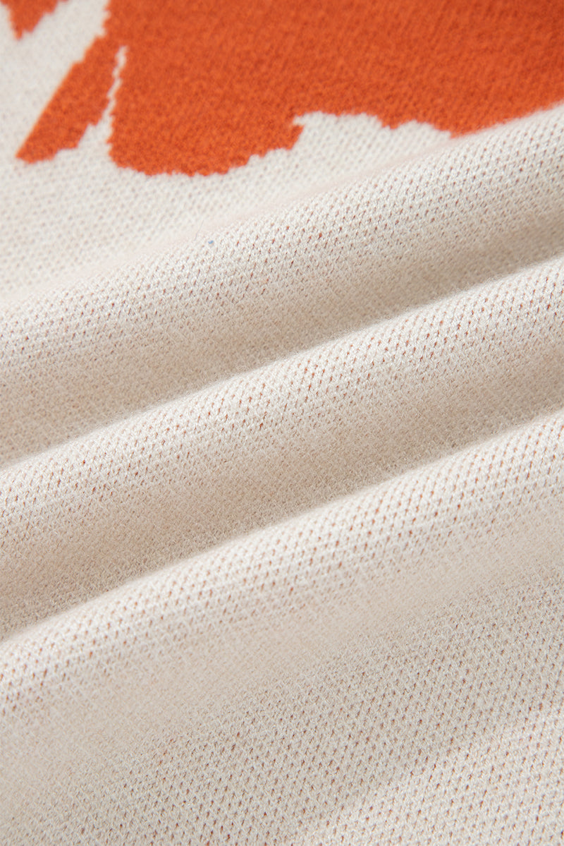 Cinnamon Brown Bold Flower Pattern Wide Sleeve Baggy Sweater