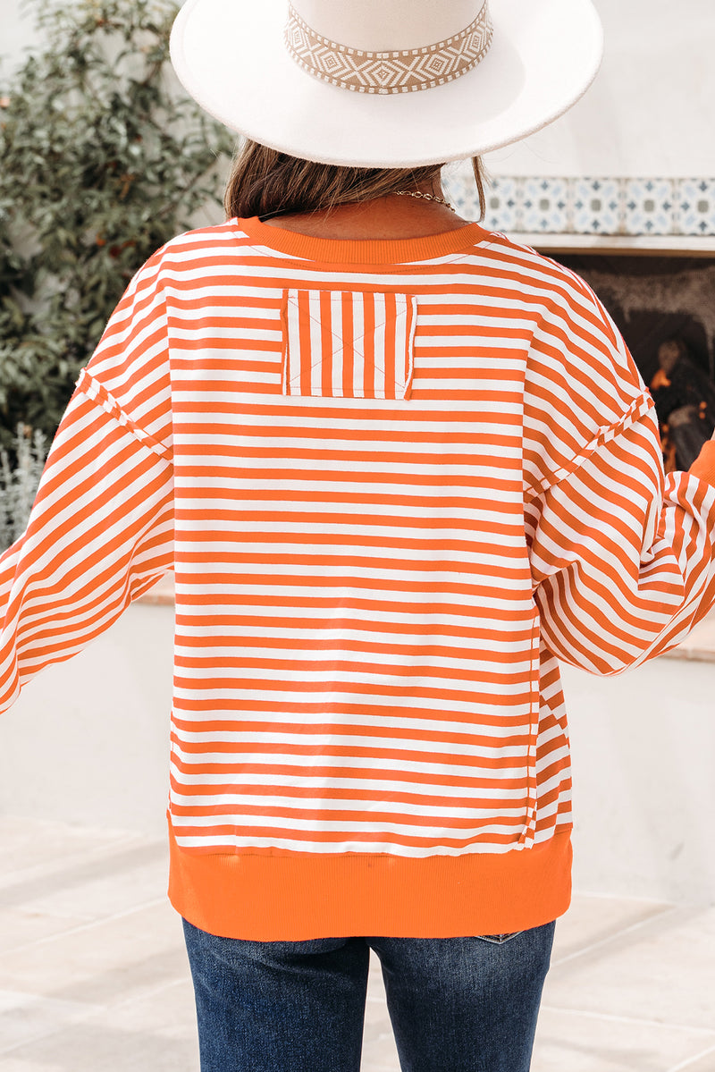 Stripe Exposed Seam Drop Shoulder Casual Pullover Top