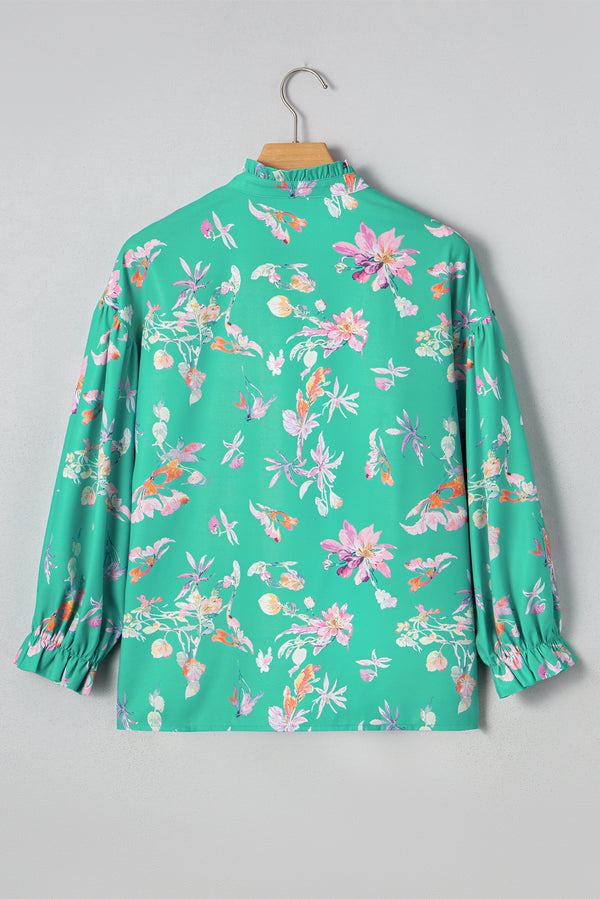 Floral Lantern Sleeve Button Front Shirt