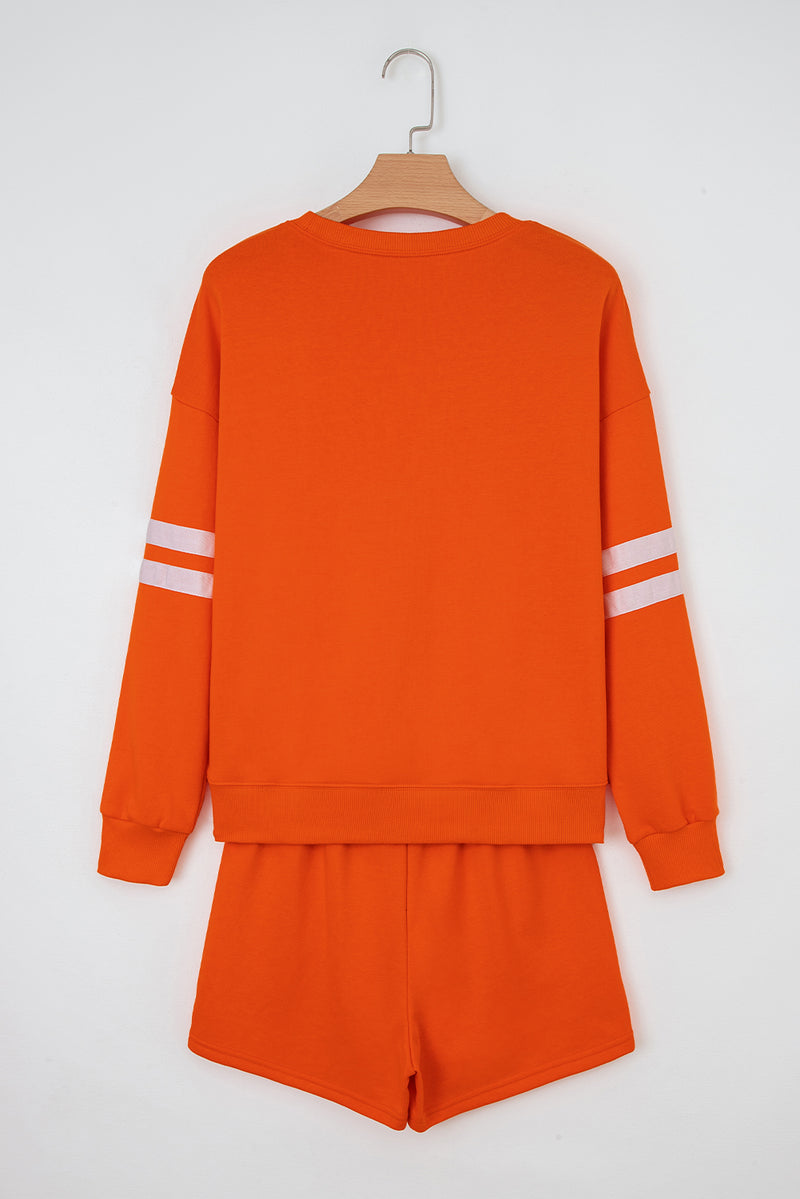 Varsity Striped Sleeve Drop Shoulder Sweatshirt and Short Set
