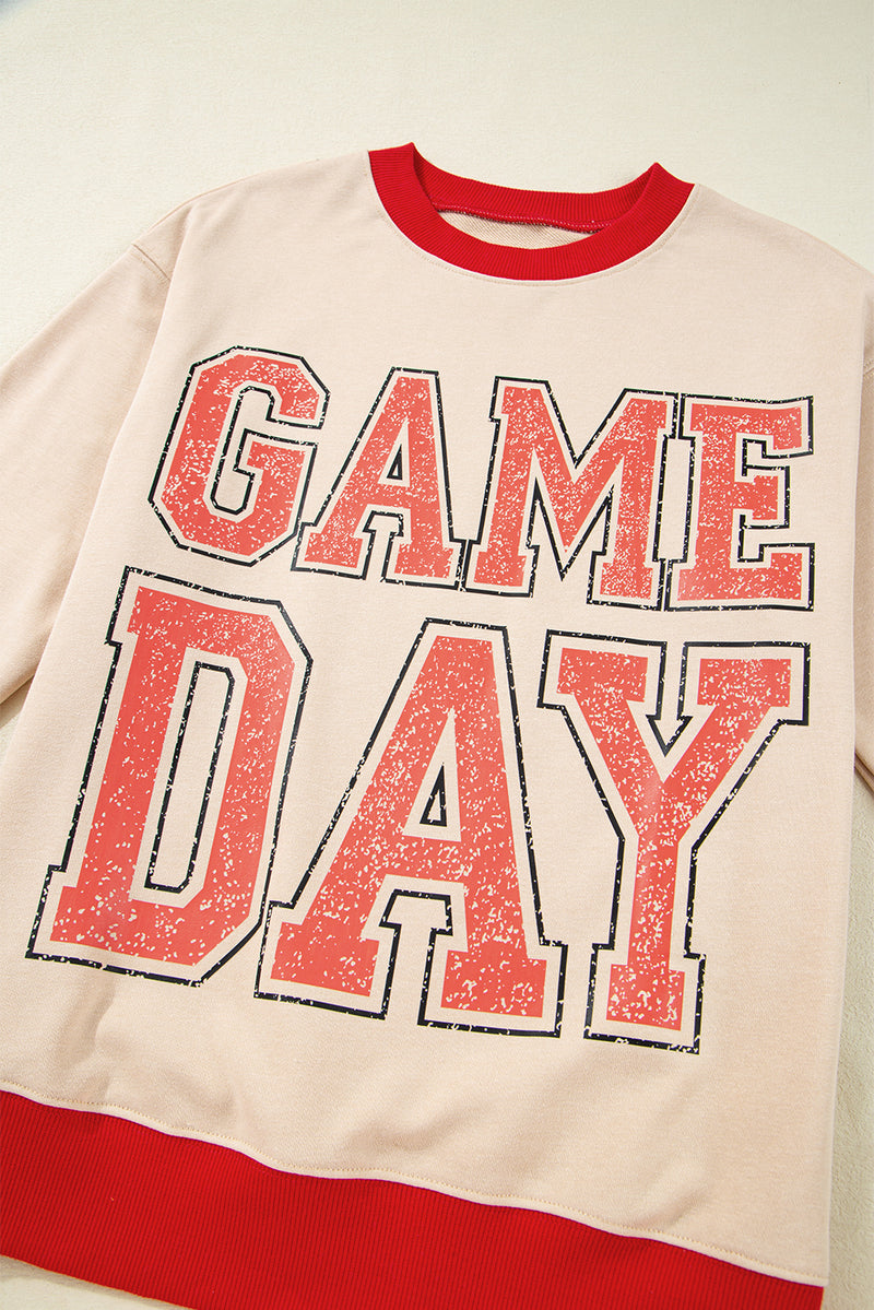 GAME DAY Letter Graphic Varsity Striped Detail Baggy Sweatshirt