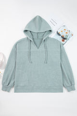 Clearly Aqua Ribbed Drop Shoulder Knit Hoodie