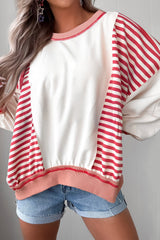 Stripe Colorblock Patchwork Contrast Stitching Oversize Sweatshirt