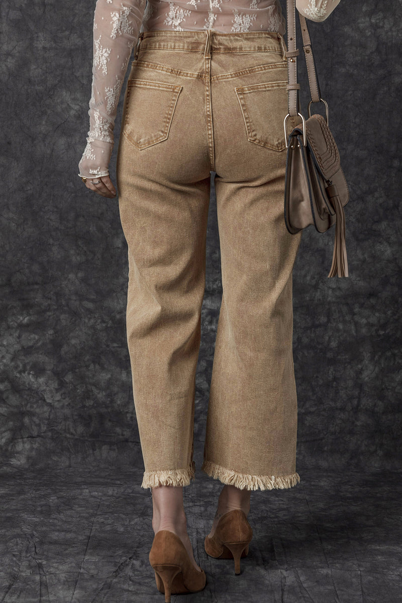 Acid Washed High Rise Cropped Wide Leg Jeans