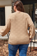 Light French Solid Checkered Textured Knit Plus Size Sweater