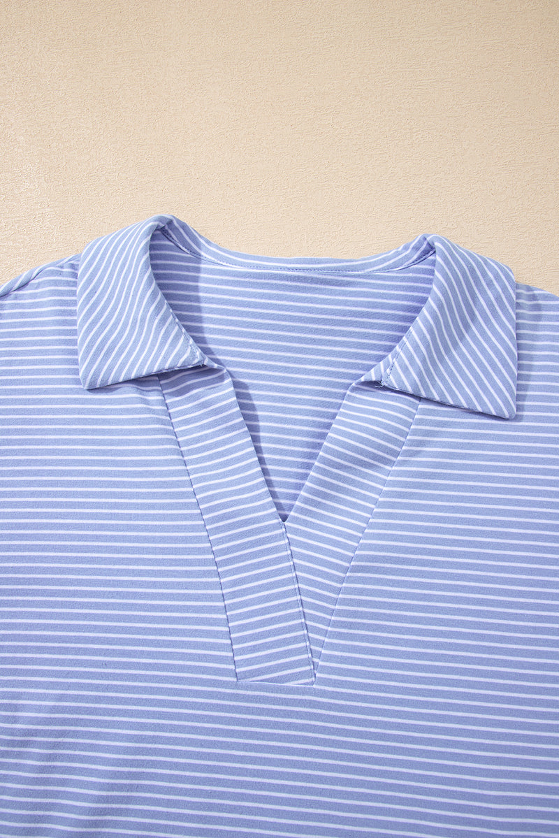 Stripe Dolman Sleeve Polo Shirt and Drawstring Shorts Set