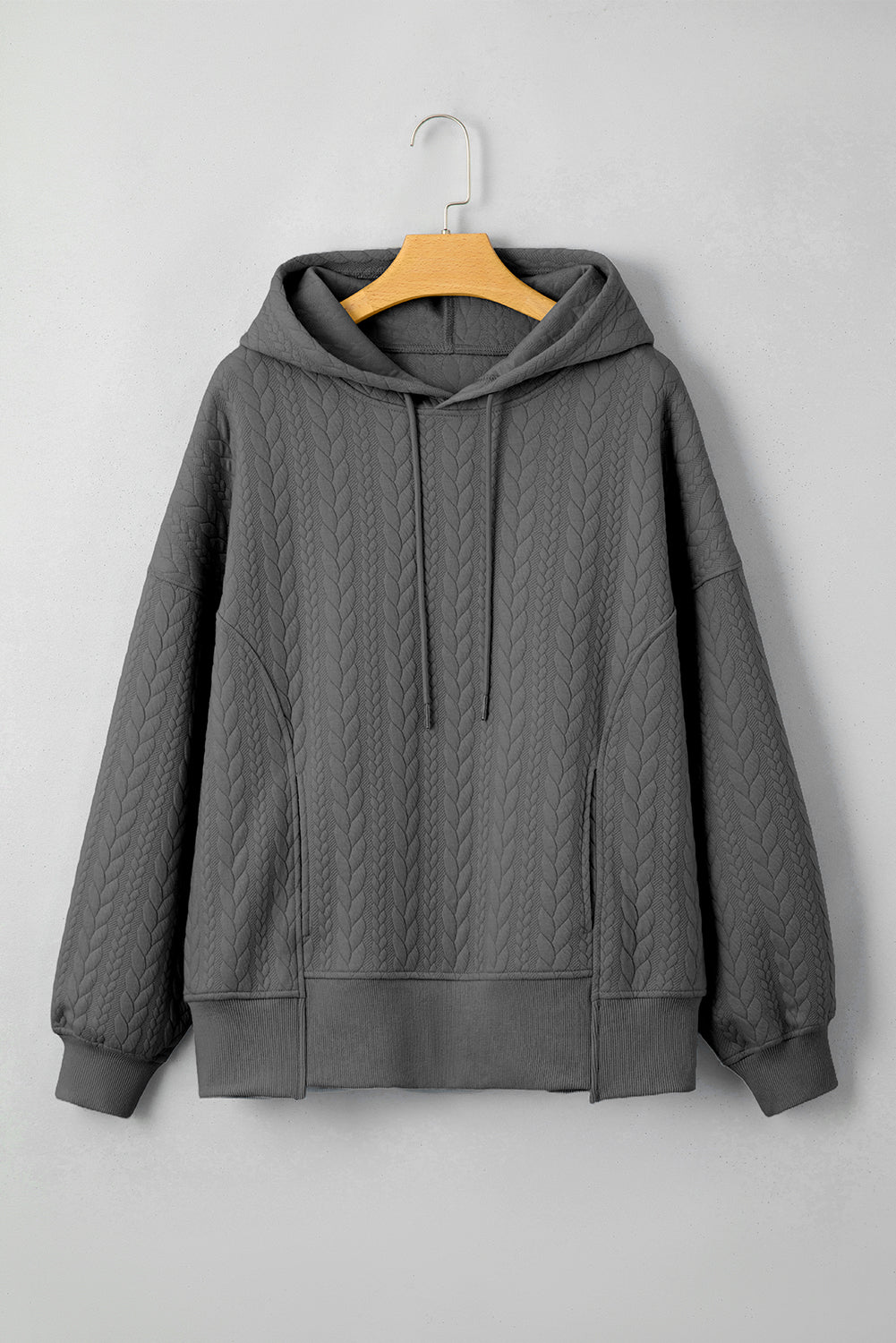 Cable Textured Baggy Solid Hoodie