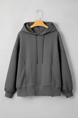 Cable Textured Baggy Solid Hoodie