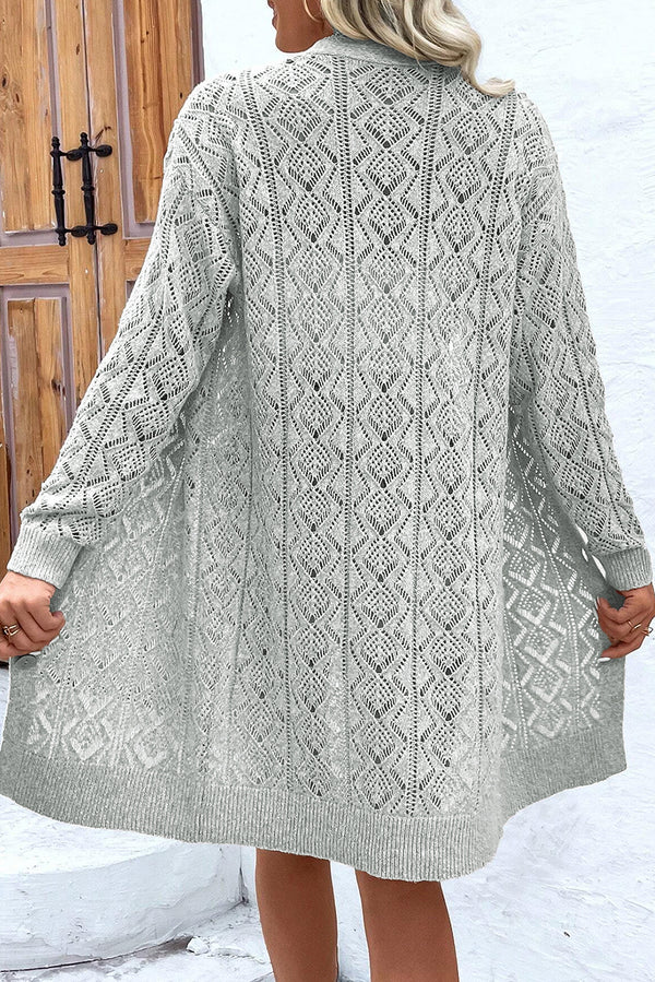 Solid Hollow Out Buttons Front Long Cardigan