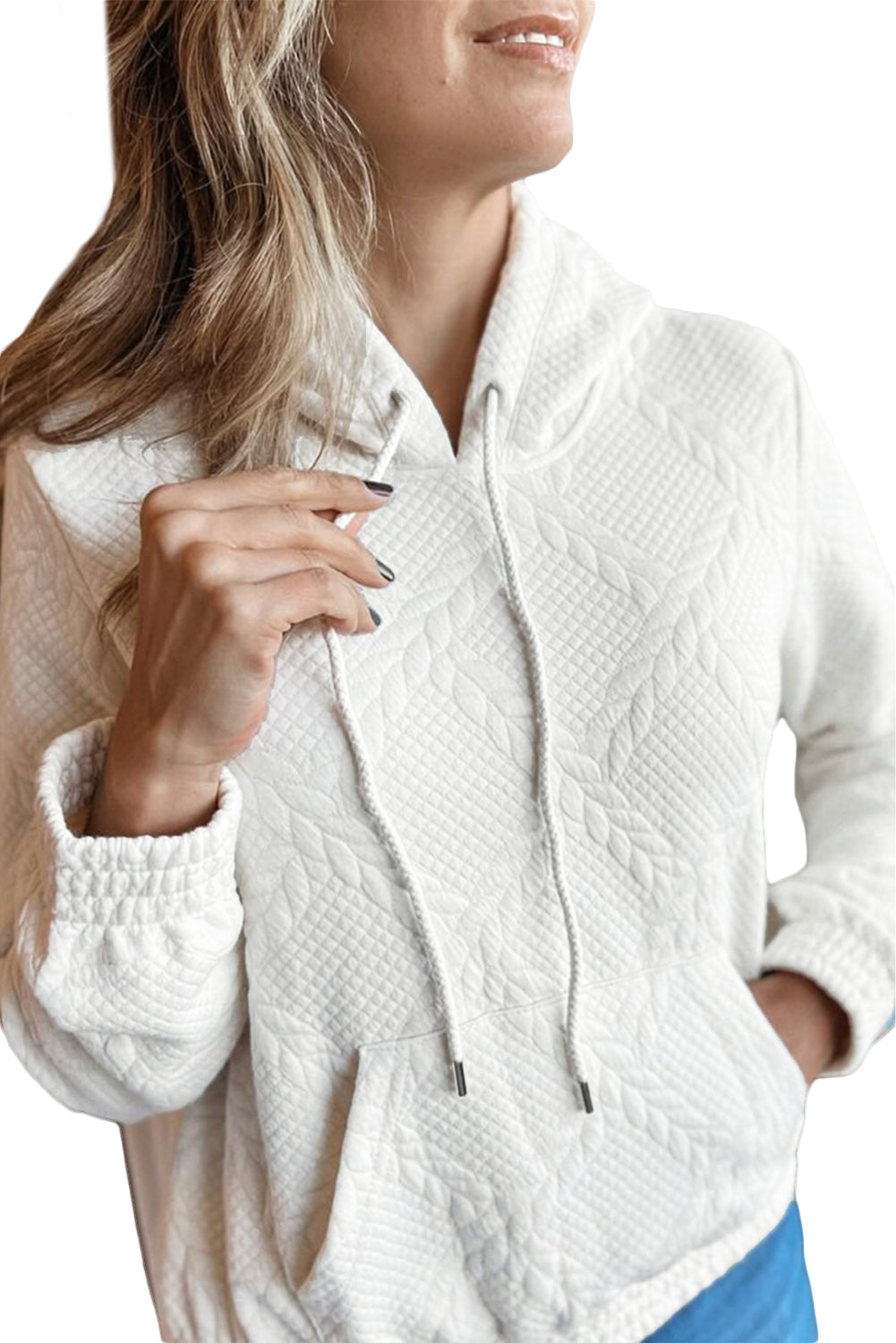 Cable Lattice Texture Kangaroo Pocket Hoodie