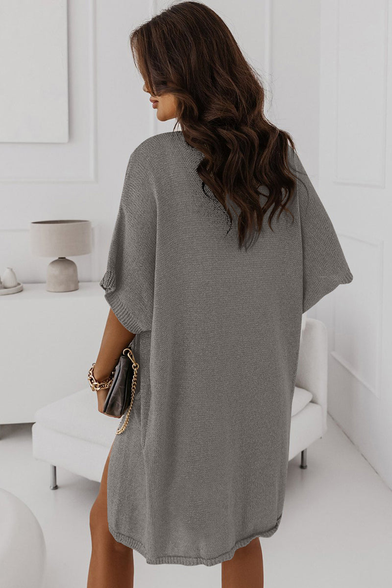 Solid Dolman Half Sleeve Pocketed Long Cardigan