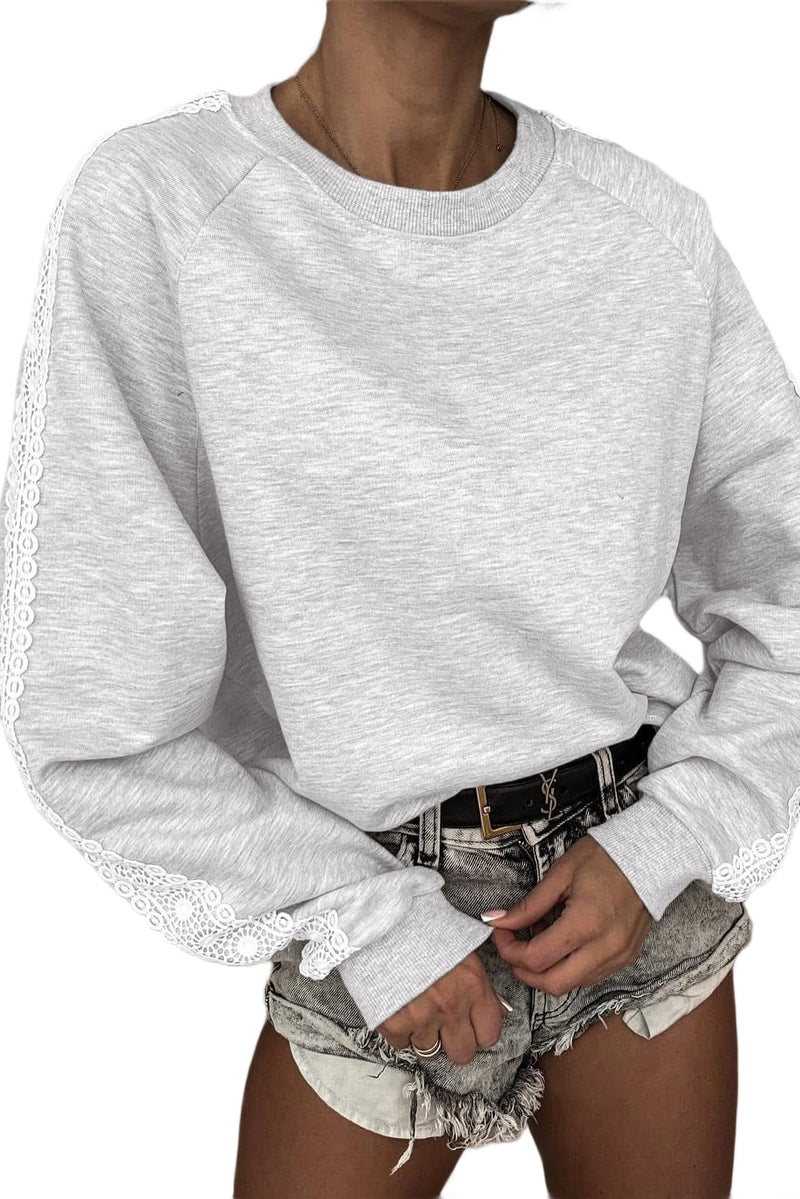 Lace Patchwork Raglan Sleeve Crew Neck Sweatshirt