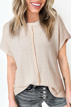 Solid Color Textured Seamed Short Sleeve Top