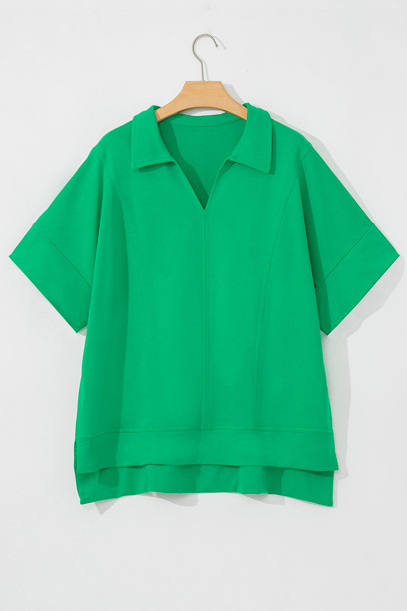 Short Sleeve Turn-Down Collar Plus Size Blouse