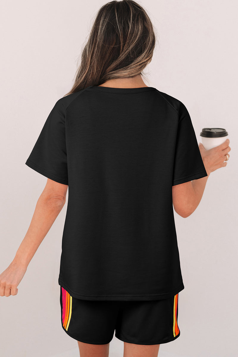 Striped T-shirt Patch Front Casual Tee