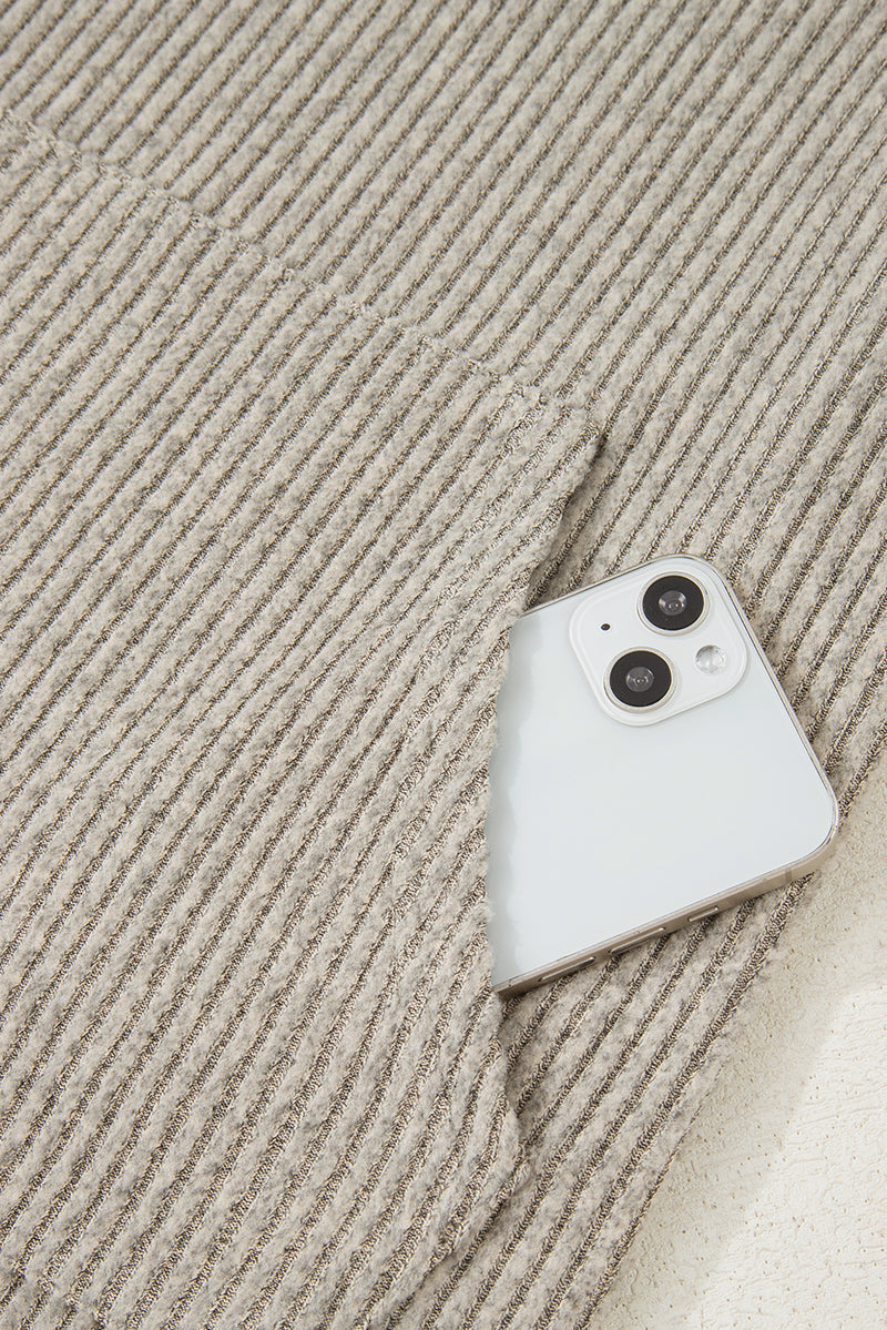 Ribbed Texture Drop Shoulder Henley Knit Top