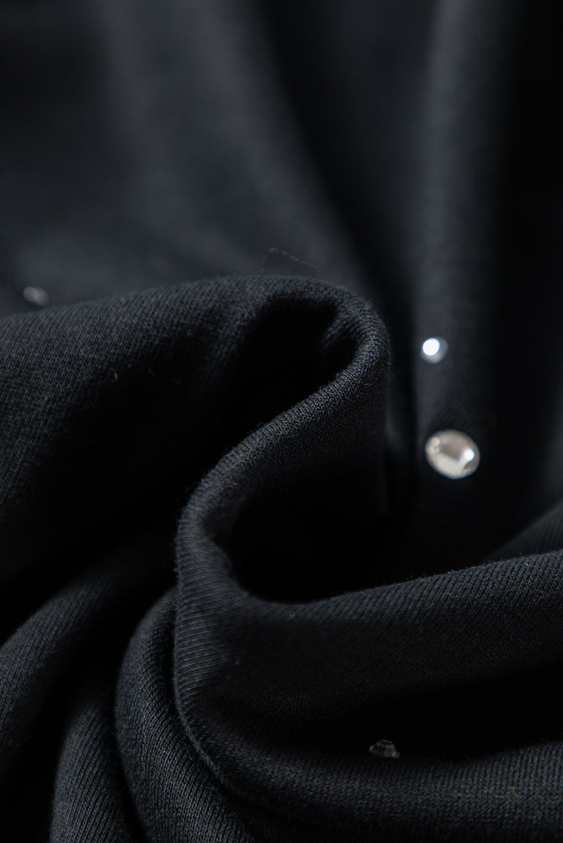 Rhinestone Embellished Drop Shoulder Ribbed Cuffs Wholesale Sweatshirt