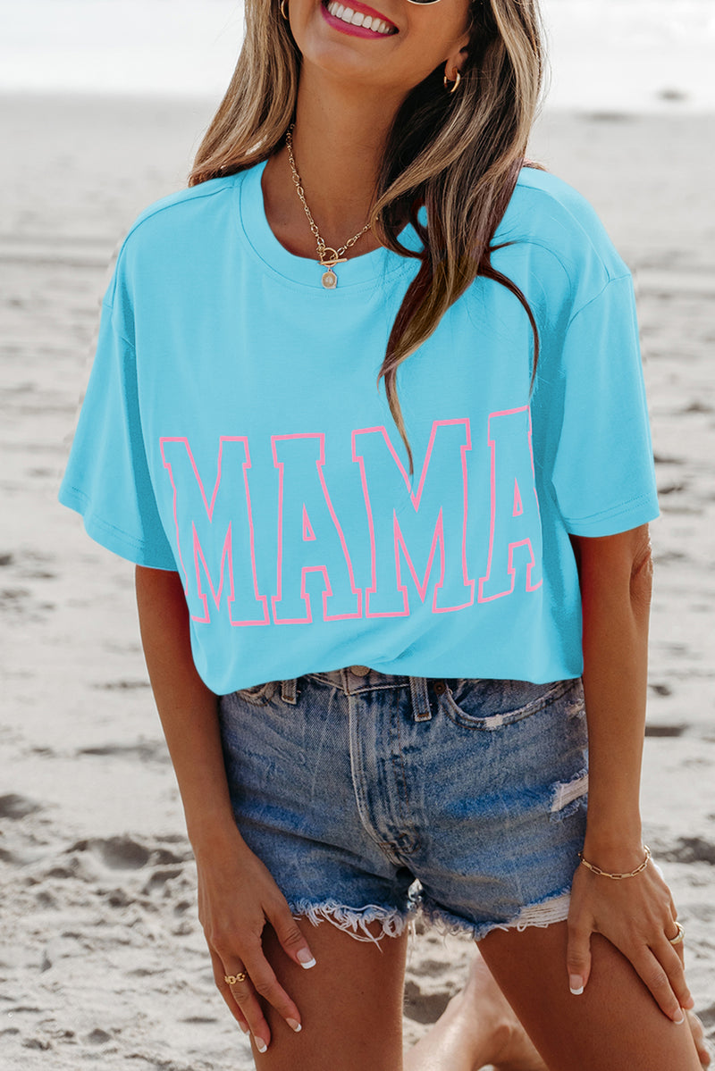 Solid MAMA Letter Graphic Neon T Shirt